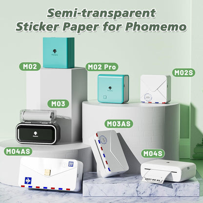 Semitransparent Self-Adhesive Thermal Paper, Glossy Printable Sticker Paper Label for  M02/M02 Pro/M02S/P2S/M03/M04S Mini Sticker Printer, 50Mm X 3.5M, Diameter 28Mm, 3-Rolls